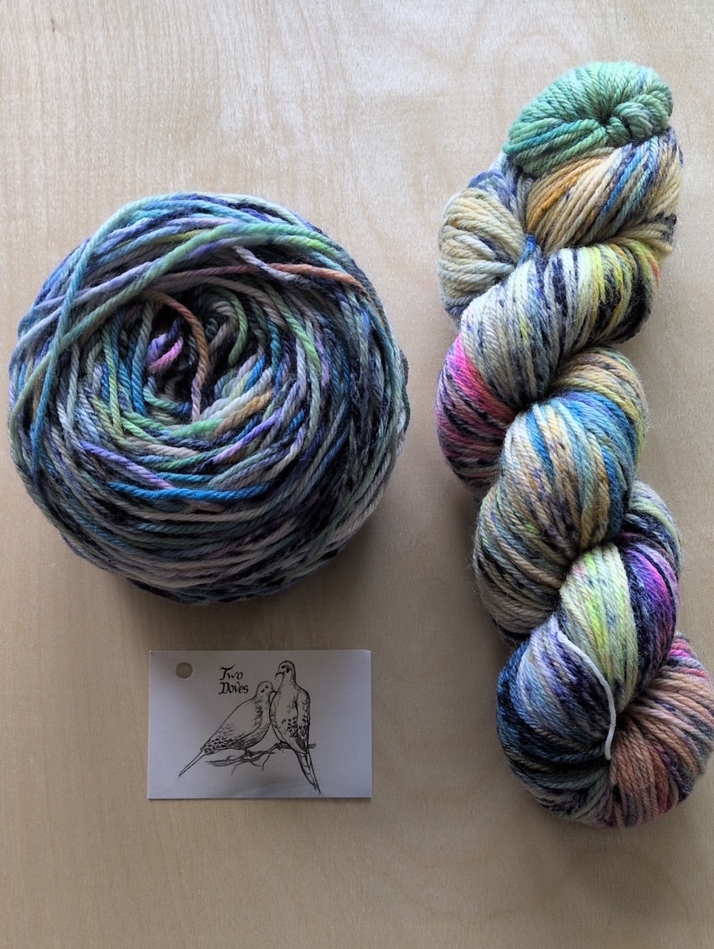 Two Doves Hand-Dyed "Garden OasisSpeckled Yarn 2 Skeins DK Weight Dana's Destash